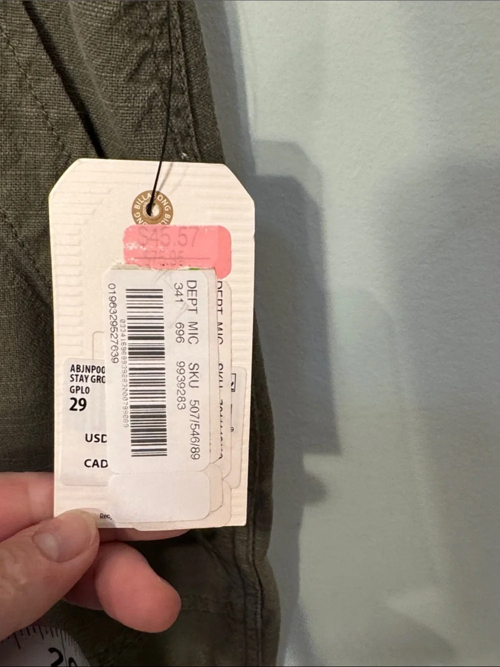 Billabong NWT Olive Green Utility Pants Size 29
